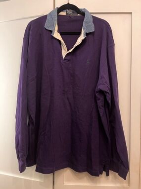 Polo by Ralph Lauren Purple Long-Sleeve Rugby Shirt with Light Blue Collar